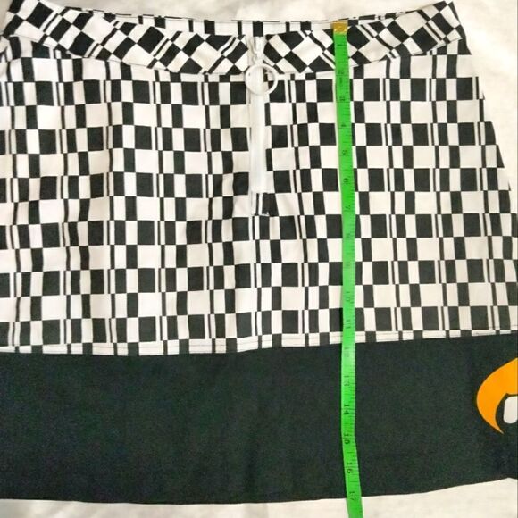 FILA Mini Skirt Black & White Checks with Yellow Size L Back Zipper - Picture 4 of 10